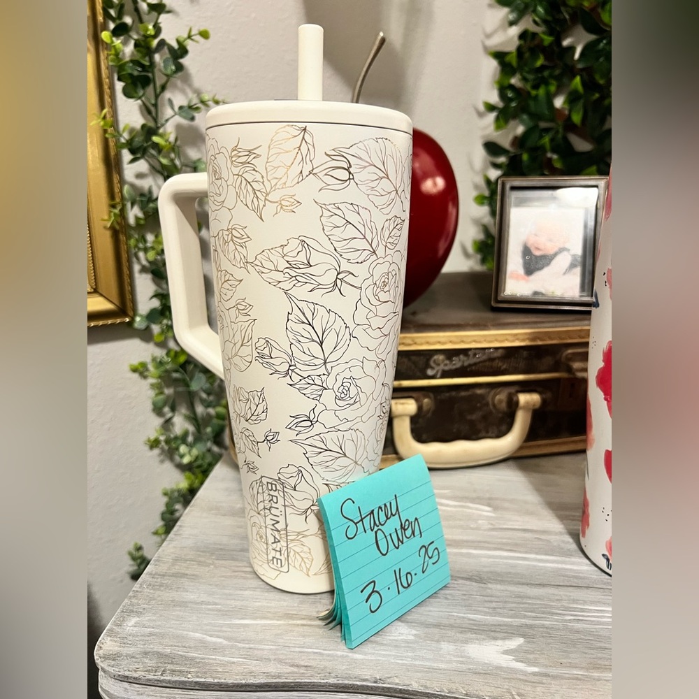 NEW Brumate 40oz Enchanted Rose Floral White & Gold Elegant